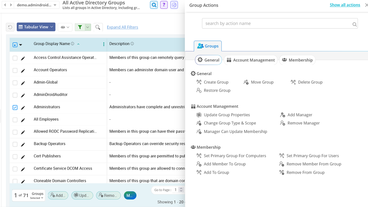 Perform Management action from report